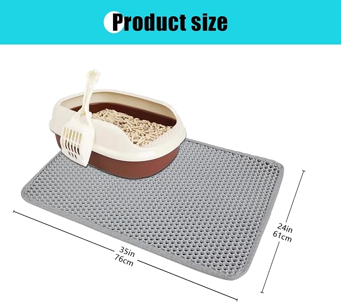 Cat Litter Mat 35"x24", Double Layer Waterproof Litterbox Mat, Gray | Non-slip backing, washable for easy cleanup, traps stray litter with waterproof honeycomb large grid that is urine-proof. - Image 5