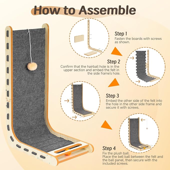 Felt Cat Scratcher for Indoor Cats,26.8 Inch,Grey | L Shaped Scratching Post, Scratch Board Scratchers for Large Cat Scratch Pad Furniture Protector with Bell Ball Kitten Toys - Image 6