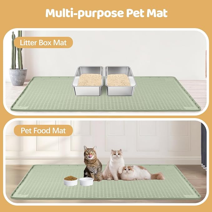 Silicone Cat Litter Mat for Litter Box 40”x40” Large Cat Mat, Green | Waterproof, Non-Slip, Leak-Proof Rug Mat with Lip, Easy to Clean, Extra Large Litter Catcher Mat for Floor - Image 7