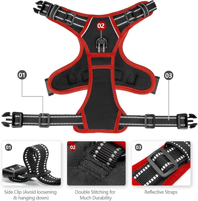 Upgraded No Pull Dog Harness, Reflective Adjustable Vest | with a Training Handle + 2 Metal Leash Hooks+ 3 Snap Buckles +4 Slide Buckles(S, Black) - Image 5