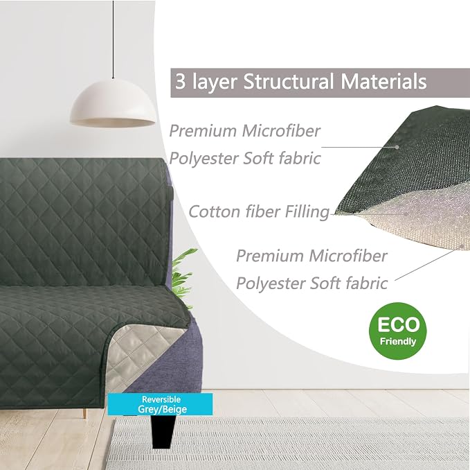 U-NICE HOME Futon Sofa Covers 68''Armless Couch Cover, Grey/Beige | Washable, Pet Friendly, Elastic Straps, Water Repellent, Furniture Protector Mat - Image 3