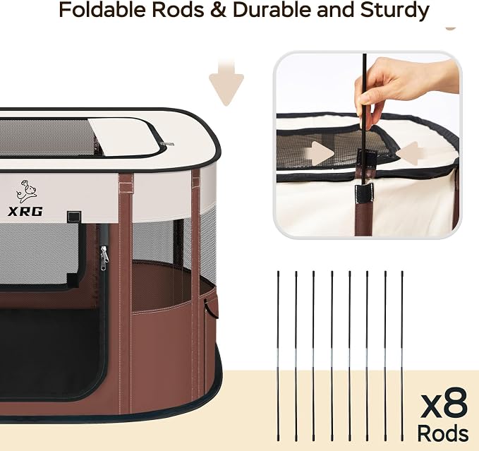 XRG Foldable Pet Playpen,Indoor Cat cage Puppy Crates M(31.5"x23.6"x21.7") | Portable Dog Crates with Upgrade Breathable Mesh，Sturdy Cat Kennel Indoor & Outdoor for Rabbit or Small Animals,Brown - Image 7