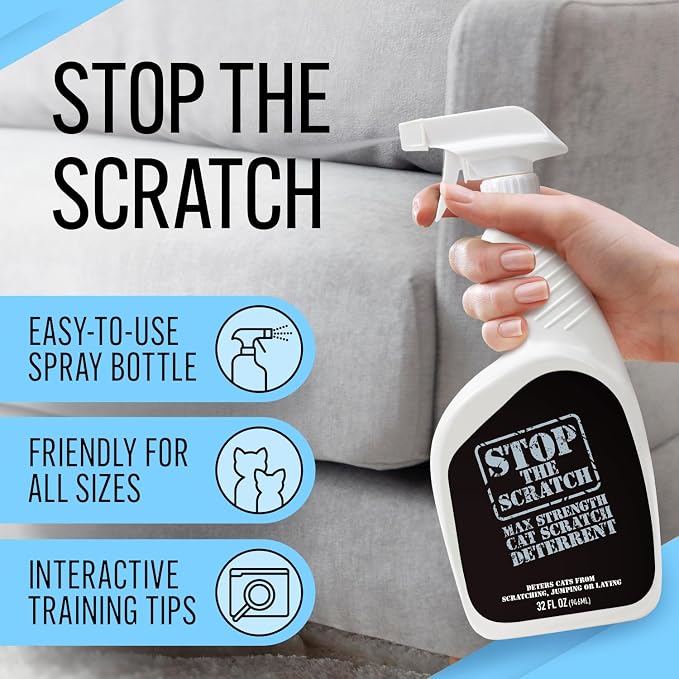 Stop the Scratch Cat Scratch Spray Deterrent – Rosemary Oil, 32 oz | Protect Couches & Carpets — big-value, non-toxic spray for multi-cat homes, gentle around greenery, floors & furniture - Image 3