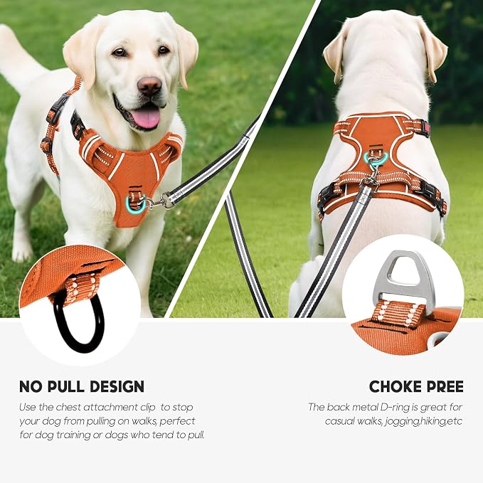 Timos Dog Harness, Front Clip No Pull Medium Sized with Handle, Orange, M | No Choke, Adjustable Reflective Soft Padded, Quick Release 3 Buckles, Easy On & Off, Front & Back 2 Clips for Outdoor Walking - Image 5