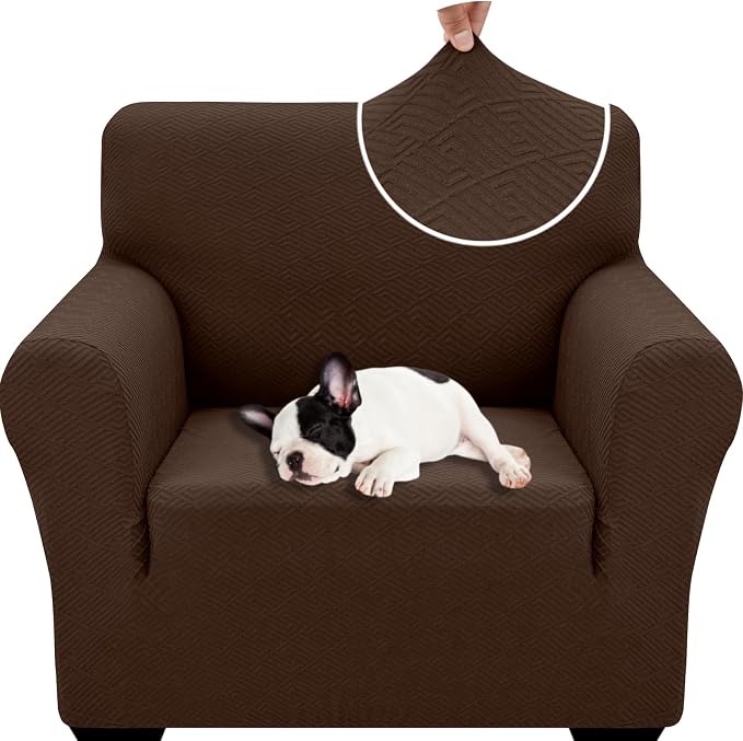 XINEAGE Stretch Jacquard Armchair Cover, Non Slip Sofa Slipcover for Dog | High-Stretch Fabric. Wear-Resistant, Pet Friendly. Easy Install & Washable for Living Rooms, Offices.Coffee by XINEAGE