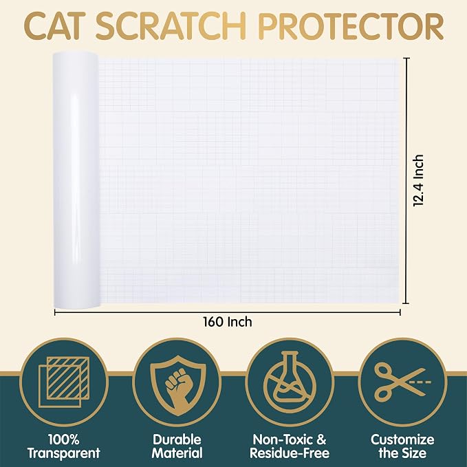 Anti Cat Scratch Furniture Protector Roll, Clear Self Adhesive Film | 160" × 12.4" Cut to Fit PVC, Protects Sofas, Chairs, Doors & Hardwood, Strong Adhesive, Residue Free Removal - Image 2