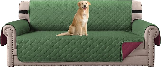H.VERSAILTEX Reversible Christmas Couch Covers for 3 Cushion Couch Water Resistant Sofa Couch Cover Washable Furniture Cover for Dogs, Pets, Kids(Sofa, Christmas Green/Christmas Red) by HVERSAILTEX