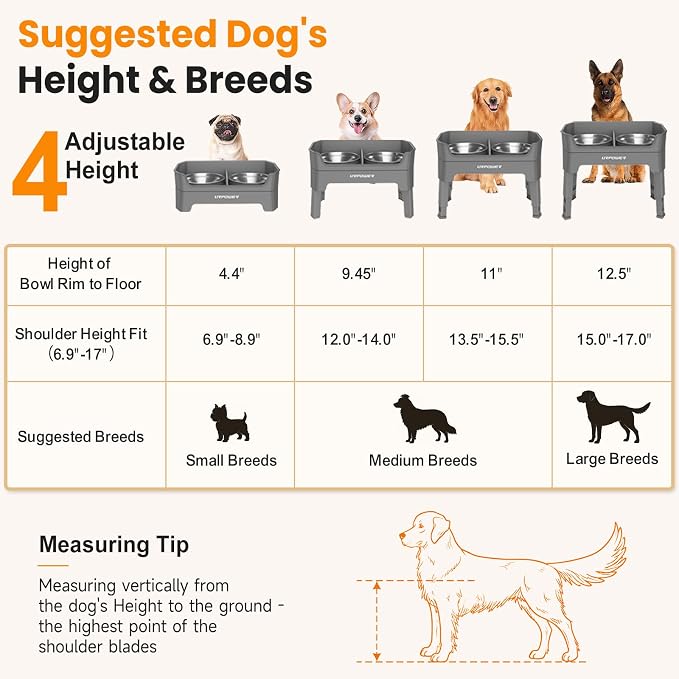 URPOWER Elevated Dog Bowls, 3-in-1 Double Deck Raised Dog Bowl Stand | 4 Height Adjustable Raised Stand with 2 Stainless Steel Food Bowls & Licking Plate for Small, Medium & Large Dogs - Image 8