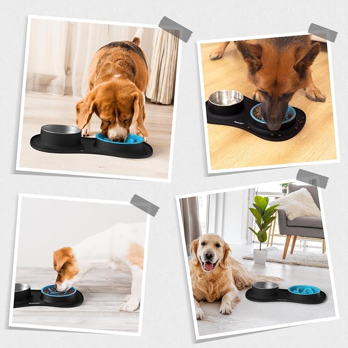 MateeyLife Dog Food and Water Bowl Set 3 in 1, Slow Feeder Dog Bowls & Stainless Steel Water Bowl with Non-Spill Silicone Mat, Cat and Puppy Bowls Pet Dishes for Small Medium Large Breed Anti-Choking - Image 8