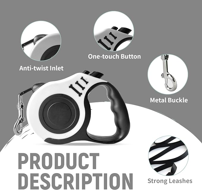 Retractable Dog Leash Automatic Telescopic Tractor Dog Tape | Pet Tape 10/16 FT Durable and Convenient, with Folding Bowl, Dispenser, Rubbish Bags, Suitable for Small and Medium Dogs - Image 5