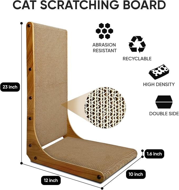 Cat Scratcher, L-Shaped Cat Scratching Pad, 23 Inch, Small | Recyclable Cardboard for Vertical or Horizontal Scratching, Ideal for Indoor Cats and Helps Protect Furniture, Durable Use - Image 2
