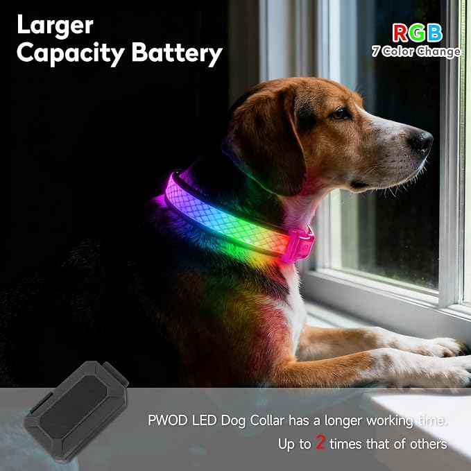 LED Dog Collar, Light Up Dog Collar,for Night Walking(Small,Pink) | Adjustable,Bright RGB 7 Colors Light Glowing Collar,Waterproof,Nylon,Soft,For Small and Medium Dogs,USB C to Charge - Image 2