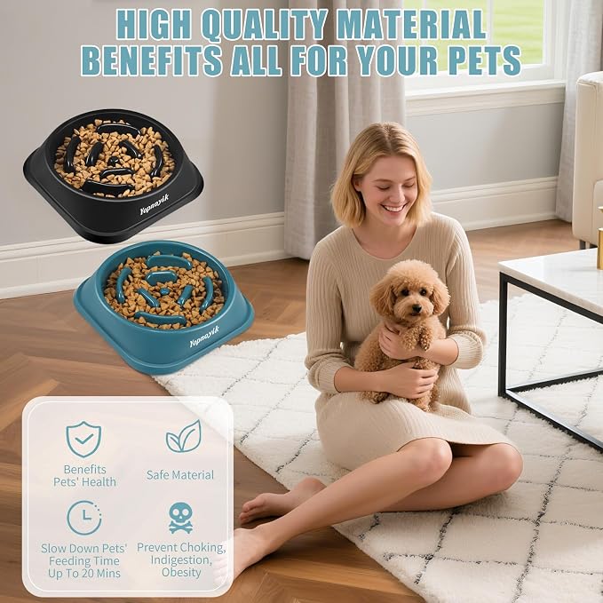 2 Pack Slow Feeder Dog Bowls for Small Dogs | Non-Slip Base, Anti-Choking Design, Reduces Bloating & Overeating, Easy to Clean, 1 Cup - Image 4
