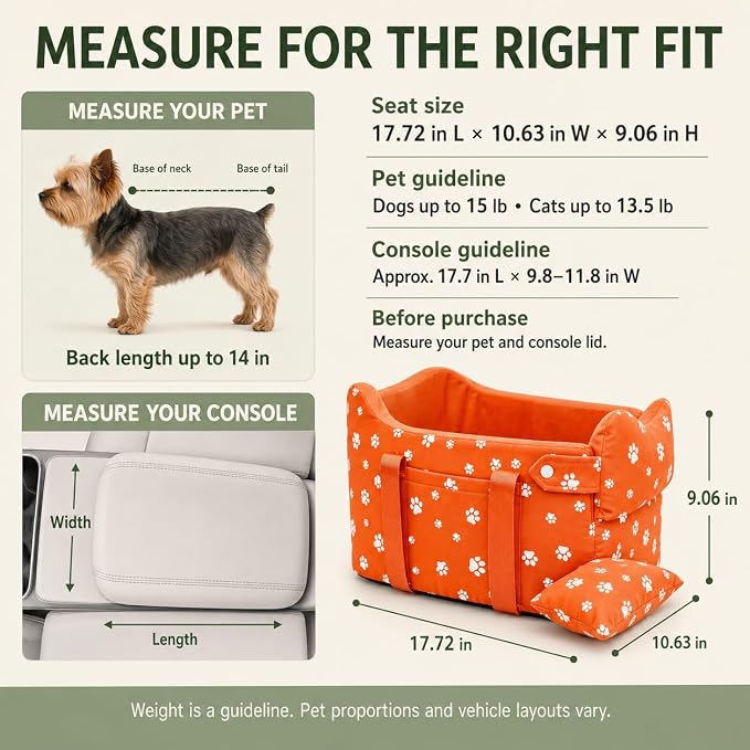 Dog Car Seat for Small Dogs 5-15 lbs, Tomato Red | Center Console Puppy Booster and Portable Travel Bed, Anti-Collapse Design with Washable Fluffy Cushion - Image 5