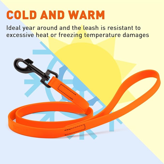 Dogline Biothane Waterproof Dog Leash Strong Coated Nylon Webbing with Black Hardware Odor-Proof Easy to Clean High Performance for Small or Large Dogs Made in USA 4 or 6 ft Lead, Hunter Orange - Image 8