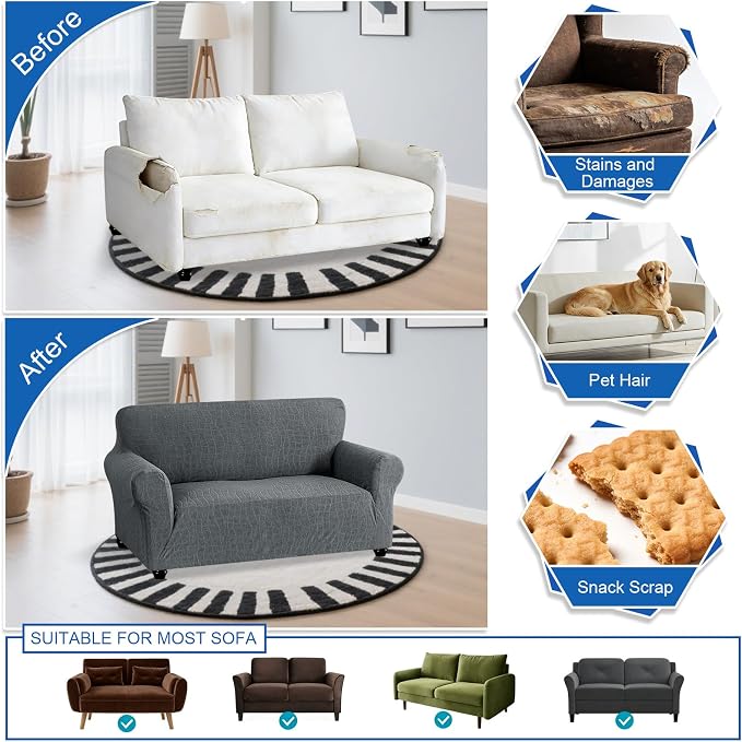 MAXIJIN Waterproof Loveseat Cover Couch Covers, 1 Piece Stretch Love Seat Sofa Slipcovers with Non-Slip Elastic Bottom, Washable Furniture Protector for Dogs Pets (Medium, Light Gray) - Image 6