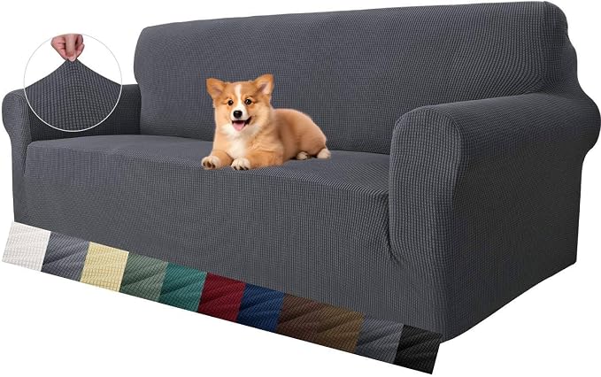 MAXIJIN Super Stretch Couch Cover for 3 Cushion Couch, 1-Piece Universal Sofa Covers Living Room Jacquard Spandex Furniture Protector Dogs Pet Friendly Fitted (Large, Gray) by MAXIJIN