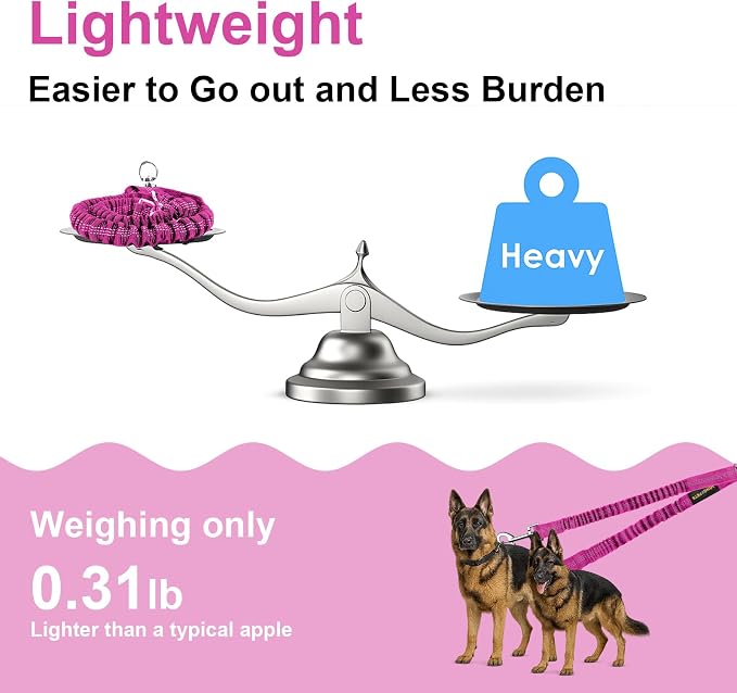 MingXpet 2 Dog Leash, Dog Leash for 2 Dogs, 360° Swivel No Tangle Double Walking Training Leashes for Large Dogs that Pull, Comfortable Shock Absorbing Reflective Bungee, Rose - Image 6