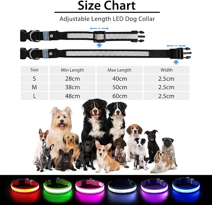 PcEoTllar Light up Dog Collar, Safe for Night Walking, Adjustable, Black, M | Colorful RGB Light, Waterproof, For Small Medium and Large Dogs, Durable Material, USB to Charge - Image 4