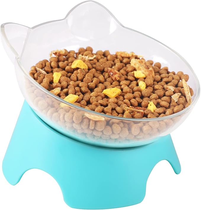 MILIFUN Raised Cat Food Bowls with Stand, Dishes for Food or Water, Tilted Bowl, Pet Dish with Stand (Arcuation-Bule) by Milifunpets