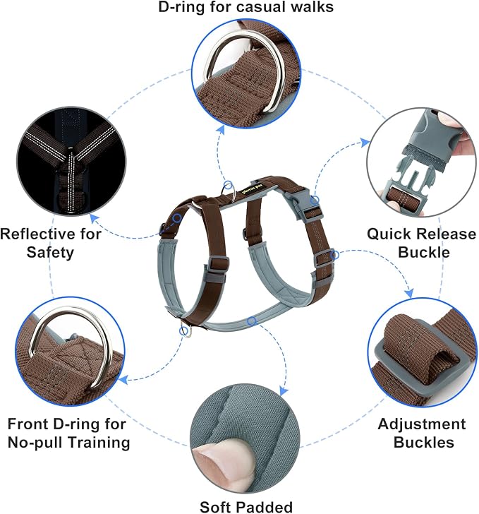 Plutus Pet No Pull Dog Harness, Adjustable Nylon Harness with Soft Padding | Reflective with Front Clip, Heavy Duty for Training and Walking, for Small Medium Large Dogs, Chocolate, XS - Image 2