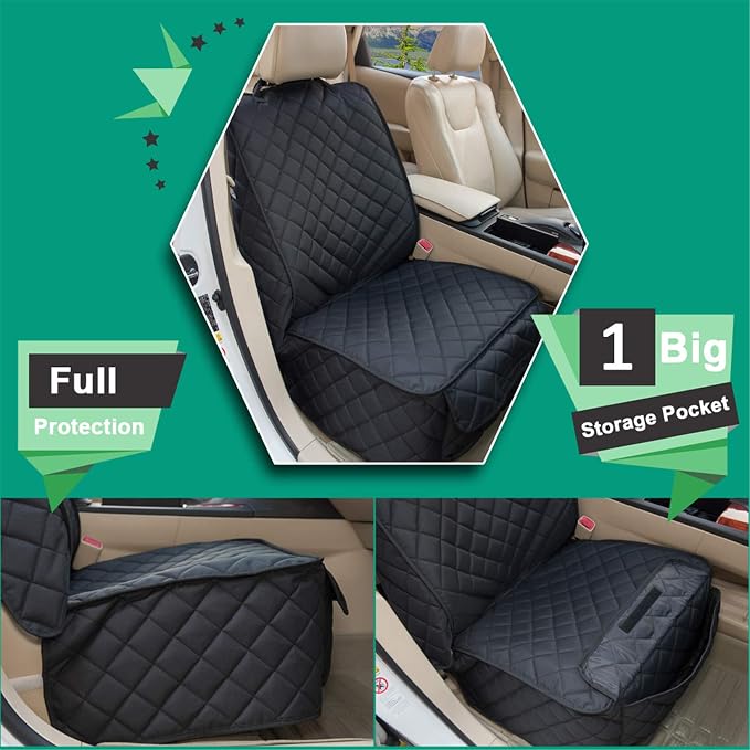 Waterproof Front Seat Cover Dog Car Seat Covers Nonslip and Full Protection with Side Flaps Fits Most Cars, Trucks, SUVs(Black, 1Pack) - Image 4