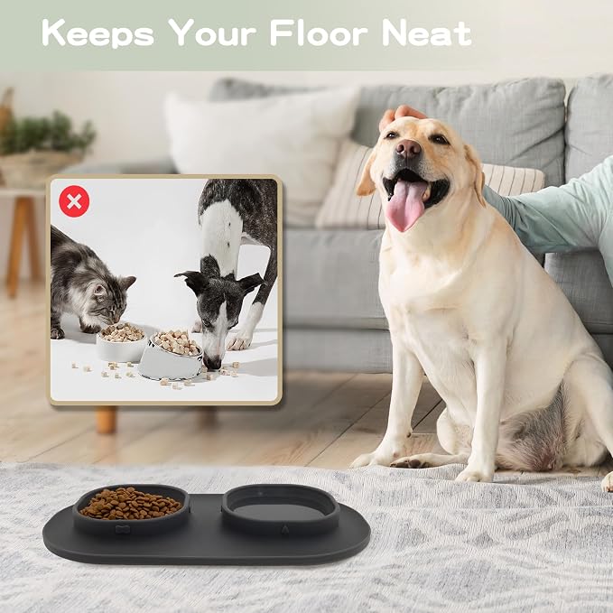 Dog Food Bowls Pet Bowls & Dog Water Bowls with No-Spill and Non-Skid, Feeder Bowls with Dog Bowl Mat for Small Medium Large Size Dogs Cats Puppy Pets, Dog Dishes (Grey) - Image 3