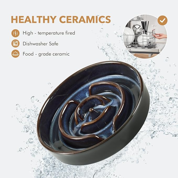 Havniva Raised Slow Feeder Dog Bowls, Elevated Dog Bowls Slow Feeder | 1.6 Cups Ceramic Dog Bowl Elevated with Acacia Wood Stand, Raised Dog Food Bowl, Puzzle Slow Feeder for Medium Dogs, Non-Slip - Image 6