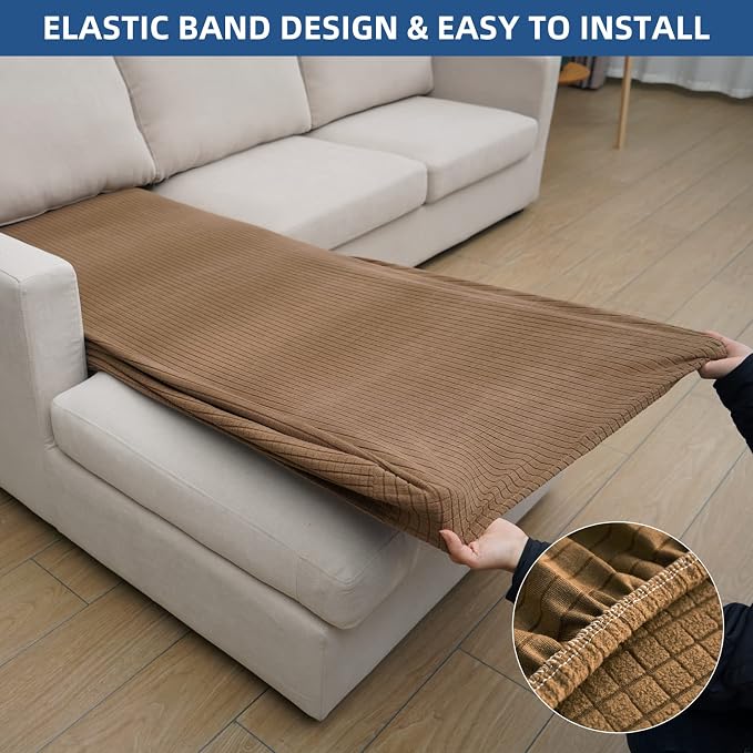 Eismodra Sectional Couch Covers Chaise Cushion Cover for Sofa L Shape Chaise Lounge Magic Stretch 3 Cushion Couch Slipcover for Dogs L Shaped Replacement Protector,Light Brown X-Large(Only 1 Piece) - Image 4