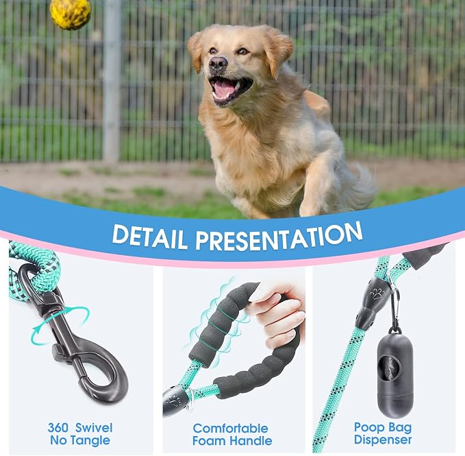 2/4/5/6 FT Dog Leash with Comfortable Padded Handle and Highly Reflective Threads for Small Medium and Large Dogs (6FT-1/2'', Turquoise) - Image 3