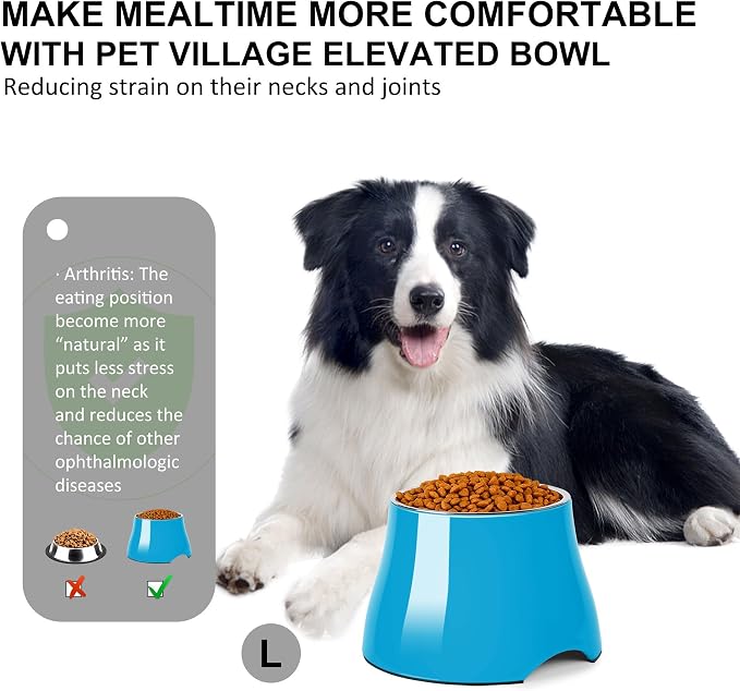 Dog Bowls,Cone Friendly Non Slip Single Dog Bowl with Stainless Steel Inner, Raised Bowls for Small and Medium Dogs Spaniel Dogs Long Ear, High Capacity, L/3 Cups Blue - Image 3