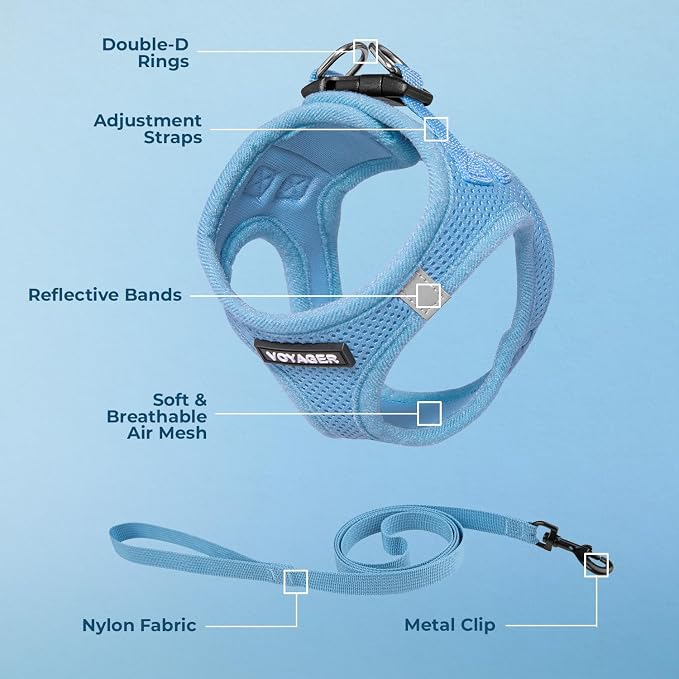 Voyager Step-in Air Cat Harness & Leash Set - Baby Blue, M | 15 - 17" in Chest, Reflective Bands, All Weather Breathable Air Mesh, Cats Compatible, Fast Drying - Image 3