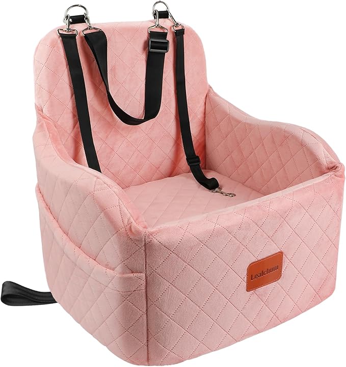 Lealchum Dog Booster Car Seat for Small/Medium Dogs,Soft Puppy Portable Car Seat with Elevated Cushion,Fits in Front/Back Seat,Fully Detachable and Washable,Easy to Install (Pink, Medium) by Lealchum