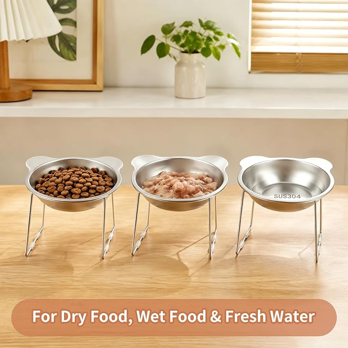 3 Pack Elevated Cat Bowls for Small Cats & Dogs, 15° Tilted Stainless Steel Raised Food Water Bowls, Whisker Fatigue Friendly Pet Dishes with Non-Slip Feet, Dishwasher Safe, 5.9 Inch - Image 5