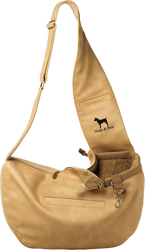 Noah & Paw Dog Sling Carrier for Small Dogs 5-18lb, Cat Carrier, Pet Sling with Adjustable Padded Strap, Vegan Leather Lined with Fur, 3X Safety Feature, Machine Washable by NoahPaw