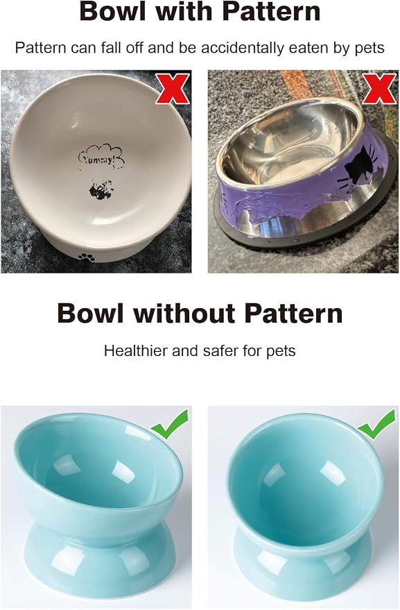 ABRUTY Cat Water Bowl, 16 OZ Ceramic Elevated Cat Bowls, 15° Tilted and Raised Pet Food Dish, Anti Vomiting Protect Pets' Spines and Whisker Fatigue, Set of 2, Turquoise - Image 5