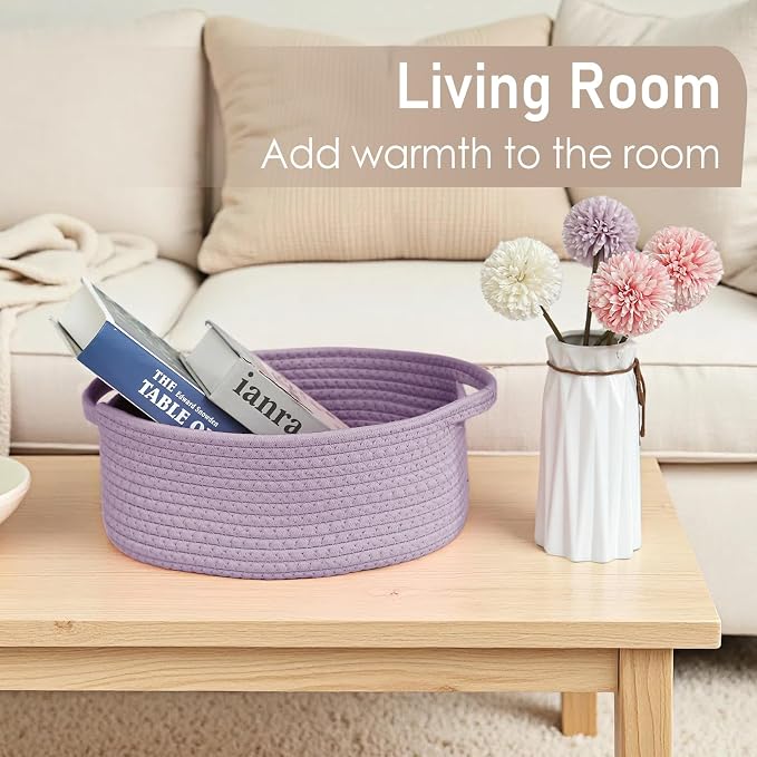 JMvicyroam Small Woven Basket, Empty Gift Basket, Purple/3 Pack | Small Gift Basket, Cotton Rope, 12 x 8 x 47 in, Handles, Includes Ribbon and Bag, Birthday Gift Basket - Image 7