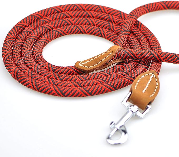 Mile High Life Dog Leash with Genuine Leather-Wrapped Ends, 4/5/6FT | Tangle-Free 360° Swivel Clasp Heavy Duty Rope Leash | Small Medium Large Dogs | Daily Walking (Red, 60 Inch, 1/2") - Image 5