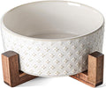 LE TAUCI Ceramic Dog Bowls for Large Dogs - 7" Elevated Water Bowl with Acacia Wood Stand, Single Pet Bowl Set for Food & Water, Clover by LETAUCI