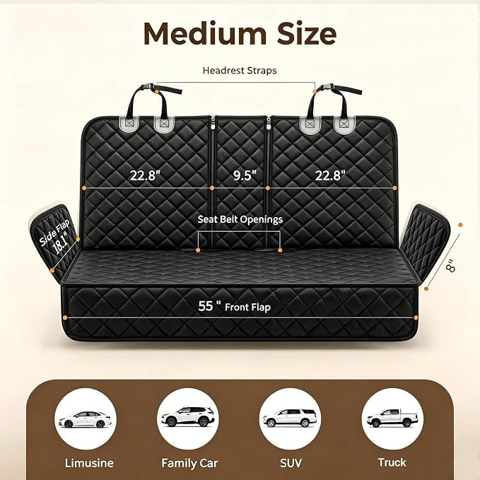 Yuntec Dog Car Seat Cover for Back Seat Pet Seat Cover (55” Width) - Black | Waterproof Rear Seat Protector Scratchproof Back Car Seat Cover fits Middle Armrest for Cars Suvs Truck - Image 2