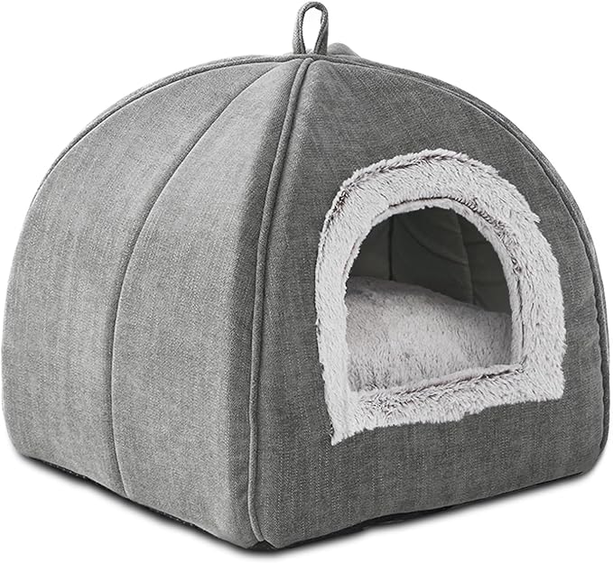 Cat Bed Cave-Cat Beds for Indoor Cats,Kittens and Small Pets,Soft and Warm Cats House Tent Bed,Foldable and Washable with Removable Cushioned and Anti Slip Bottom,Grey 15inches by WINDRACING