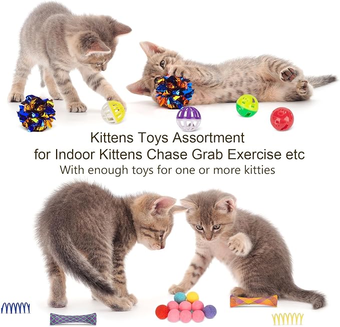 Retro Shaw 33PCS Interactive Cat Toys, Cat Play Tunnels for Indoor Cats | Kitten Feather Wand Springs Crinkle Balls Bell Plush Mice Chew Kicker, Relieves Boredom & Anxiety - Image 8