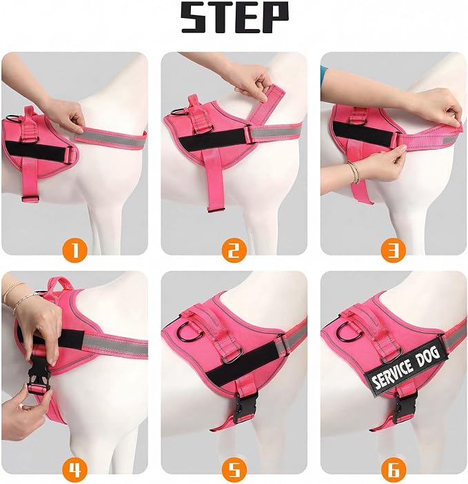 MUMUPET Service Dog Vest, No Pull & Reflective Dog Harness, Hot Pink, M | Easy Control Handle, Soft & Breathable Padding, Adjustable Fit for Small to Large Dogs, 2 Removable Patches - Image 6