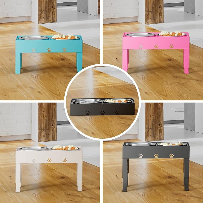Elevated Dog Bowls with 2 Stainless Steel Bowls, 5-Height Adjustable Stand (3.1", 9" to 12"), for Improved Digestion & Neck Support, Easy Clean, Non-Slip Base Raised Feeder for Medium Large Dogs - Image 8