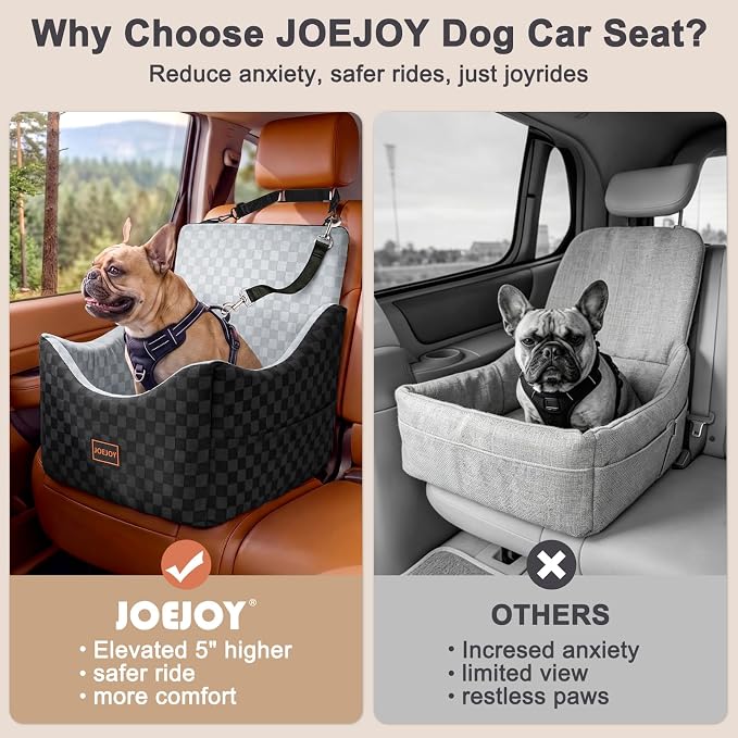JOEJOY Elevated Dog Car Seat for Small/Medium Dogs up to 35 lbs, Memory Foam Booster Seat with Detachable Washable Cover, Travel-Safe Car Bed with Safety Belts & Storage Pockets, Grey - Image 4