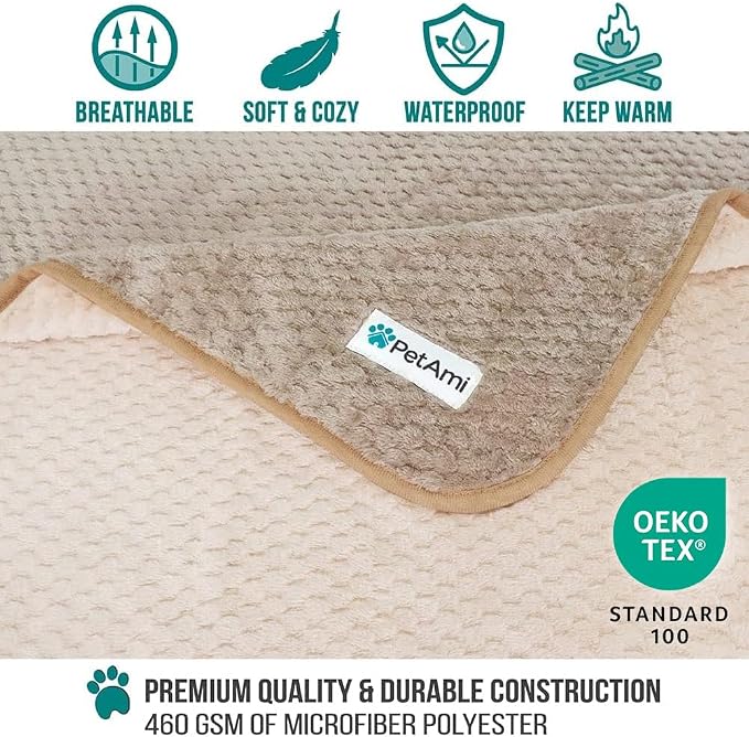 PetAmi Waterproof Dog Blanket, Leakproof Puppy Blanket, 40x60 Taupe Beige | For Medium Large Pets, Furniture Sofa Couch Cover Protector, Fleece Throw Indoor Cat Kitten, Reversible Washable Soft Plush - Image 3