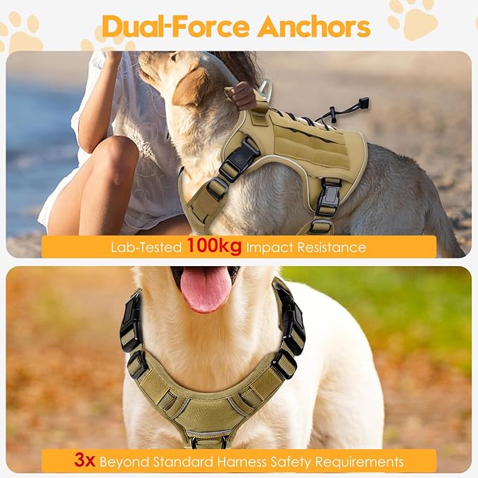 Heavy-Duty Tactical Dog Harness for Large Dogs, No Pull Adjustable Reflective Pet Vest with Molle System, K9 Military-Grade Control for Service Training, Outdoor & 10+ Breeds, Khaki, XX-Large - Image 4