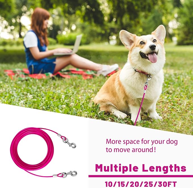 Dog Tie Out Cable, Dog Runner Cable | 10/15/20/25/30/50 FT Steel Cable with Sturdy Clips, Suitable for Yard Outdoor Use, Holds Large Dogs up to 165 Lbs - Image 7