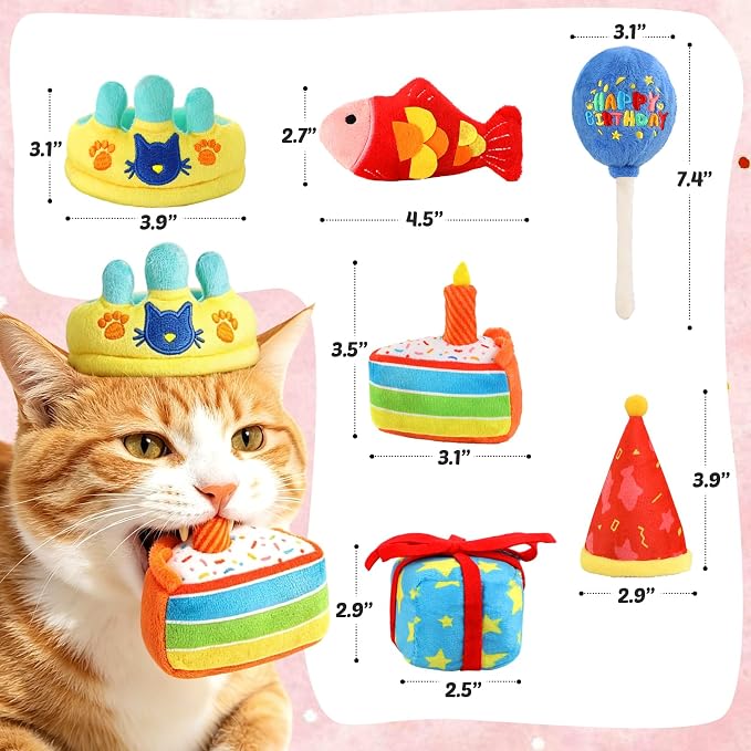 CiyvoLyeen Plush Birthday Catnip Toys for Indoor Cats 6 Pack | Interactive Birthday Cake Cat Chew Toys, Boredom Relief, Soft Durable Plush with Catnip, Funny Gift for Cat Lovers & Kitten - Image 3