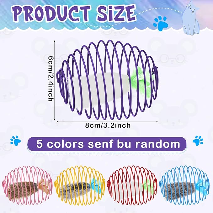 Jecery 5 Pcs Cat Toys Spring,Feathered Radish,Multicolor | Interactive Metal Cat Toy, Stretchable Rolling Ball, for Indoor Cats, Colorful Playful Coils, Kitten Pet Supplies - Image 2
